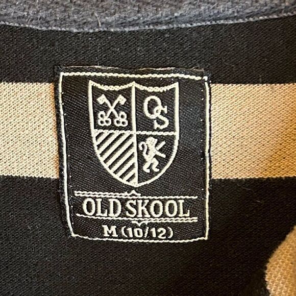 5 for $25🔥Boys Medium (10-12) Old Skool Tan & Black Striped Polo Shirt - Picture 3 of 5